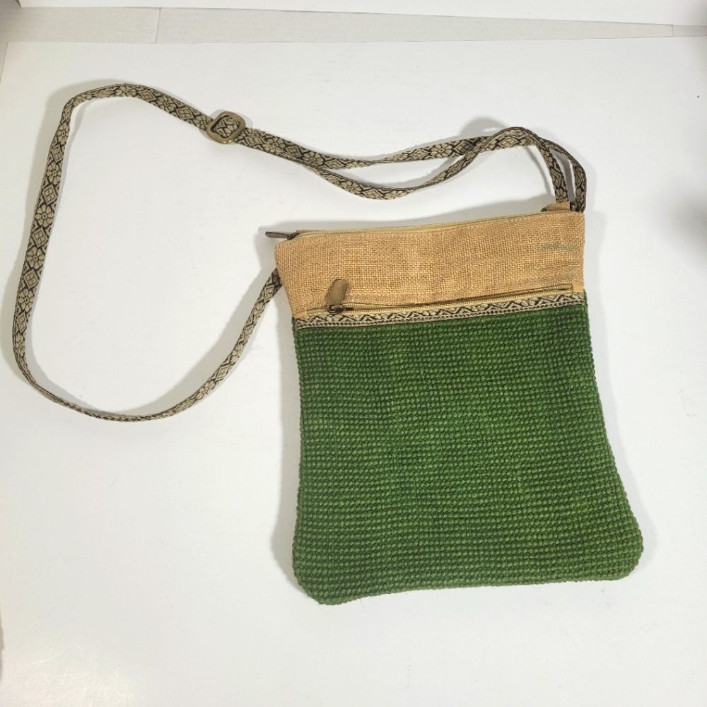 Green Jute Boho Style Crossbody Handbag  green